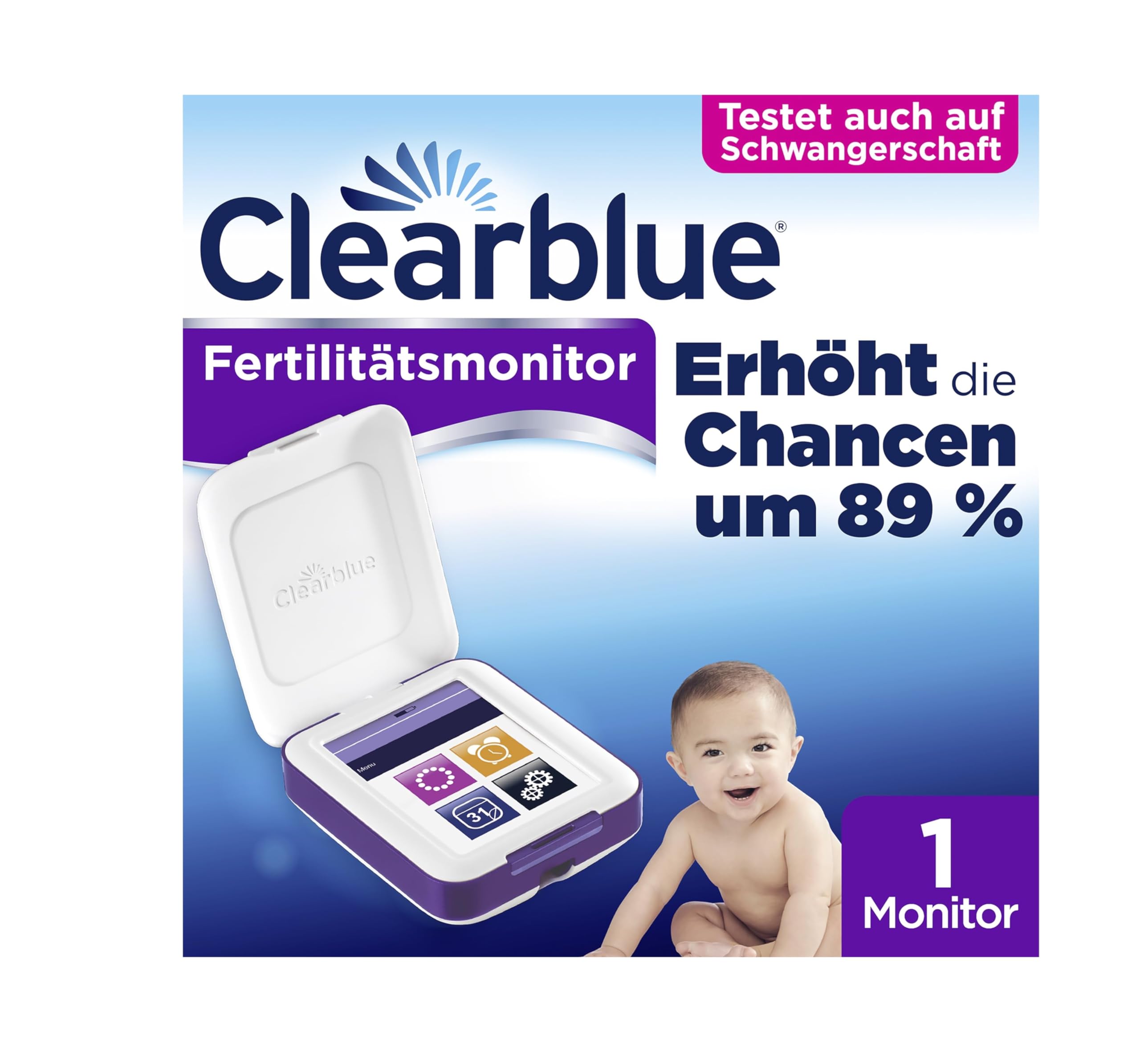 Clearblue Kinderwunsch Fertilitätsmonitor, Ovulationstest / Fruchtbarkeitstest für Frauen, 1 Touchscreen-Monitor, Zykluscomputer Eisprung, 89% erhöhte Chance schwanger zu werden