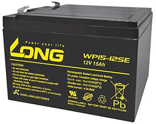 Kung Long Akku 12V 15Ah Batterie Bleigel WP15-12SE zyklenfest kompatibel 12Ah 13Ah 14Ah 16Ah Bleiakku AGM