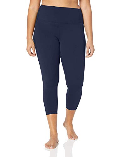 Core 10 Damen Second Skin Yoga-Crop-Leggings hohe Taille 61 cm 7/8-Länge, Marineblau, XL