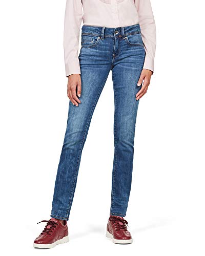 G-STAR RAW Damen Midge Saddle Mid-Waist Straight Jeans, Schwarz (medium indigo aged 8968-6028), 30W / 28L