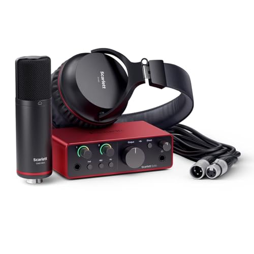 Focusrite Scarlett Solo Studio 4. Gen USB-Audio-Interface für Songwriter, Gitarristen, Sänger und Produzenten, mit Kondensatormic und Kopfhörer für Aufnahme, Komposition, Streams und Podcast