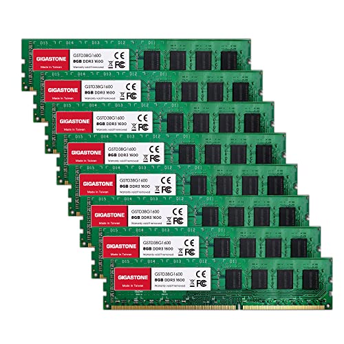 [DDR3 RAM] Gigastone Desktop RAM 64GB (8x8GB) DDR3 Ram 64GB DDR3-1600MHz PC3-12800 CL11 1.5V UDIMM 240 Pin/Polig Ungepuffert Nicht-ECC Computer Speicher RAM (Nur PC-Desktop)