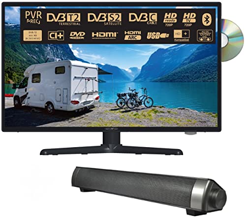 Reflexion LDDW190SB+ | DVD-Player | LED-Fernseher | 19 Zoll | für Wohnmobile und Wohnwagen | 12V KFZ-Adapter| mit Soundbar | HD Auflösung | HDMI, USB, Bluetooth | erschütterungsfest