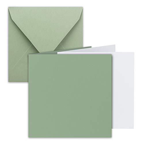 200x Quadratisches Falt-Karten Set - 15 x 15 cm - mit Brief-Umschlägen & Einlegeblättern - Eukalyptus - FarbenFroh by GUSTAV NEUSER