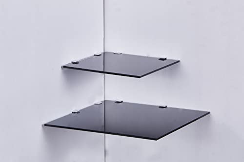 Glas Wandregal Eckregal - Glasregal mit 6mm ESG Sicherheitsglas - perfekt geeignet als Badablage/Glasablage für Badezimmer (35 x 35 cm, Schwarz)