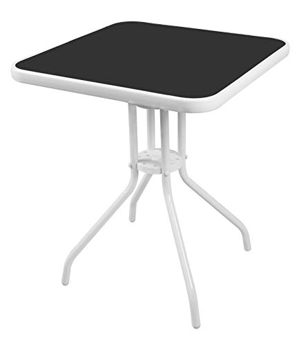 LINDER EXCLUSIV LEX Bistrotisch 60 x 60 x 70 cm mit schwarzer Glasplatte Bistro-Tisch weißes Gestell