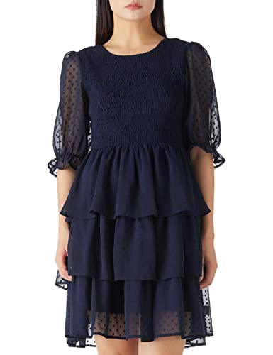 Amazon Brand - find. Damen-Sommerkleid, Elegantes mehrlagiges A-Linien-Minikleid mit Rüschen, lässig, Marineblau, Größe M