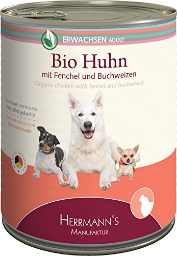 6 x 800 g | Herrmanns | Adult Bio-Huhn mit Fenchel, Zucchini und Buchweizen Selection | Nassfutter | Hund