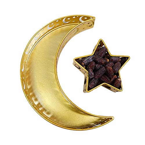 Eid Mubarak Tischdeko Ramadan Serviertablett Eisentablett Dekorationen Mond Stern Form Küche Aufbewahrung für Hochzeit, Party, Festival, Tischdekoration