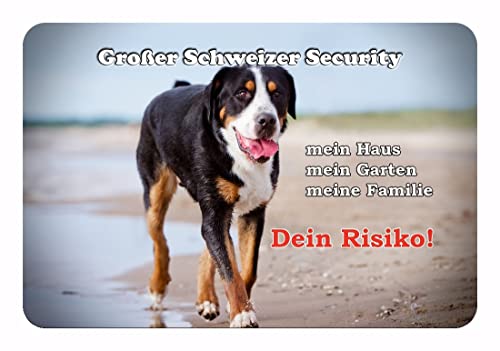 Merchandise for Fans Warnschild - Schild aus Aluminium 30x40cm - Motiv: Grosser Schweizer Sennenhund Security (04)