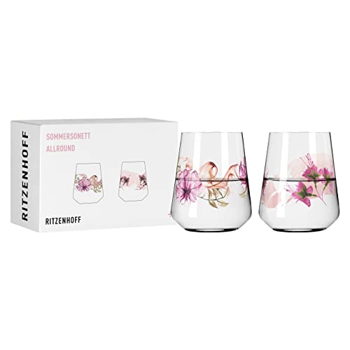 RITZENHOFF 3462001 Universalglas 2er-Set 500 ml – Serie Sommersonett Allround Nr. 1 + 2 – floraler Stil, bunt – Made in Germany