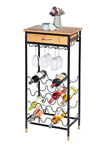 WENKO Weinregal Loft für 16 Flaschen - Flaschenregal, Weinflaschenhalter mit Ablage, Bambus, 48 x 95 x 30 cm, braun