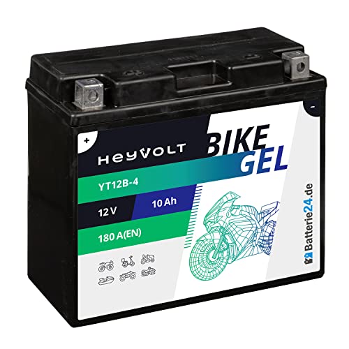 HeyVolt GEL Motorradbatterie 12V 10Ah YT12B-4 CT12B-4 GT12B-4 FT12B-4 A-D 51015 YT12B-BS