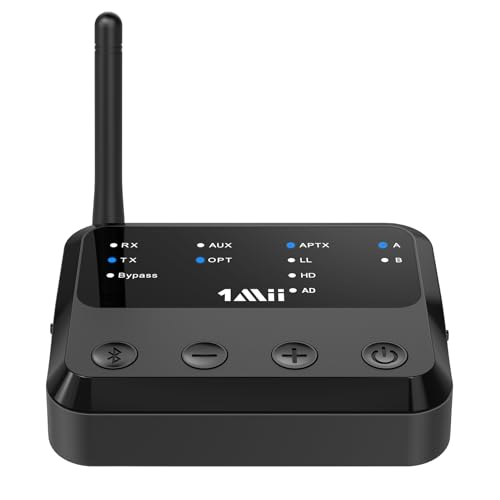 1Mii Bluetooth 5.2 Audio Adapter, Bluetooth Transmitter und Empfänger, aptX-Adaptive HD Low Latency Sender Receiver mit 3,5mm Aux RCA Opt Kabel für TV Stereoanlage Kopfhörer Lautsprecher -Aufgerüstet