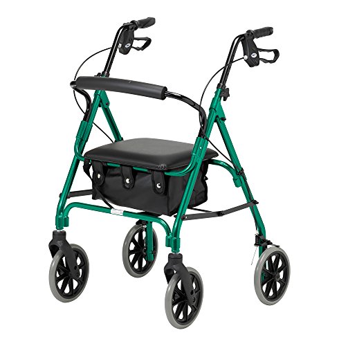 Days Lightweight Folding Four Wheel Rollator Walker with Padded Seat, Lockable Brakes, Ergonomic Handles, and Carry Bag, Limited Mobility Aid, Racing Green, Medium, (Eligible for VAT relief in the UK)