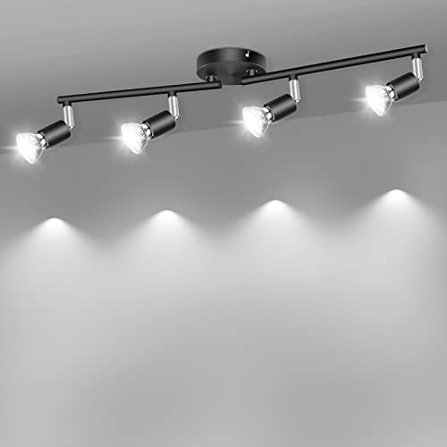AIBOO LED Deckenleuchte Schwenkbar GU10, LED Deckenstrahler 4 Flammig Schwarz, Deckenspots Schwarz für Küche, Schlafzimmer, Wohnzimmer (Leuchtmittel nicht)