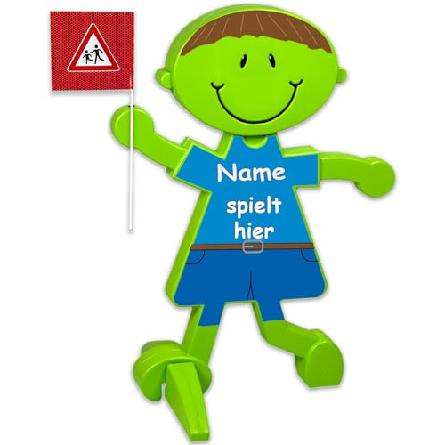 UvV Lisa oder Luca Vorsicht (Name nach Wunsch) - grün und reflektierend - Sicherheit für spielende Kinder (blau)