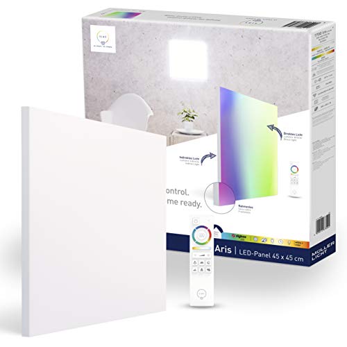 tint von Müller-Licht LED-Panel Aris, quadratisch 45x45 cm & rahmenlos, white+color: Weißtöne von superwarmweißem Licht bis hin zu aktivierendem Tageslicht sowie farbiges Licht, inkl. Fernbedienung