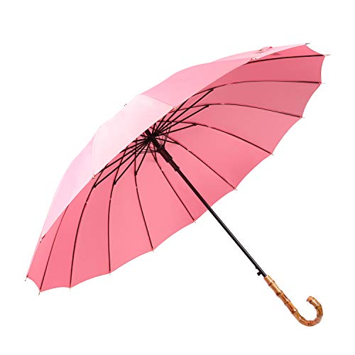 ThreeH Golf Regenschirm Sturmfest Windsicher Automatik Unisex Holzgriff Tragbar Stockschirm KS08,Pink
