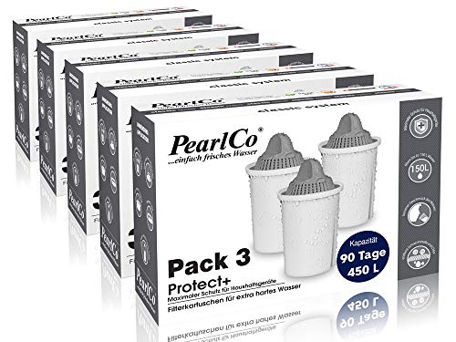 PearlCo - Protect+ classic Pack 15 Filterkartuschen für sehr hartes Wasser - passt zu Brita Classic