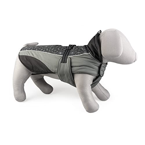duvoplus, Hundejacke Hi Vis Casual S – 40 cm schwarz/grau, 100% Polyester, vollständig gepolstert, außen wasserdicht, reflektierende Streifen auf der Rückseite, Klettverschluss, Verschluss