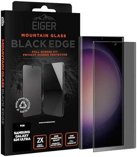 Eiger Mountain Black Displayschutzfolie Geeignet für Samsung Galaxy S24 Ultra | Case Friendly | Blickschutzglas | 9H Tempered Glass | Anti-Spy