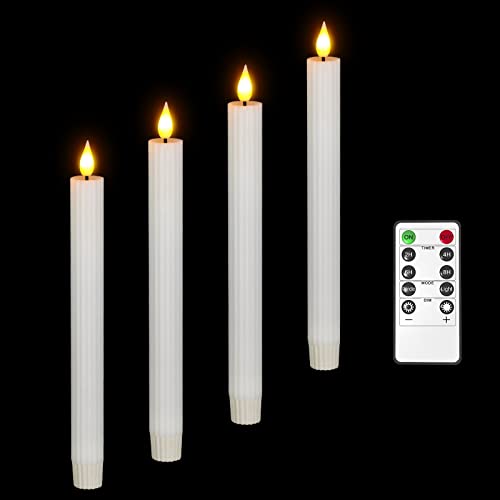 Ymenow Echtwachs LED Stabkerzen mit Fernbedienung, 4 Stück Weiße Streifen Flammenlose Flackernde LED Kerzen mit Timerfunktion für Wohnzimmer Schlafzimmer Halloween Weihnachten Party Deko - Warmweiß