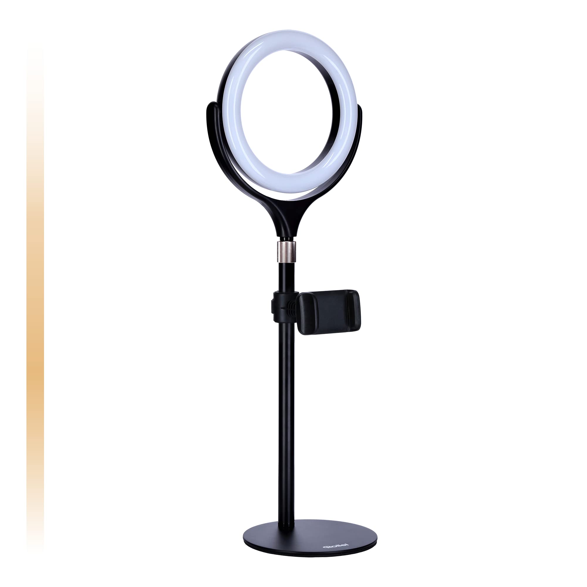 Rollei Lumis Tabletop Ring Light Bi-Color, Ring-Licht mit Smartphone-Halterung, Smartphone Fernbedienung und Lampenstativ.120 LEDs (33x Warmweiß und 33 x Kaltweiß), 28586, schwarz