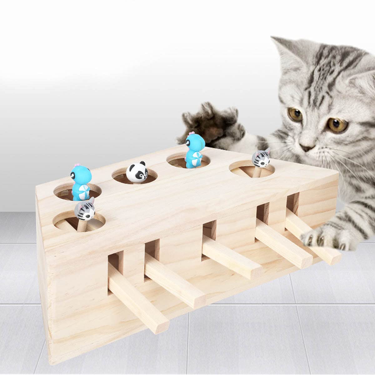 Haokaini Katzenspielzeug Maus Schlag Maulwurf Maus Interaktives Spielzeug Kätzchen Jagd Spielzeug Puzzle Box mit Cartoon Maus Katze Schlag Spiel für Katze Spielen Kratzbiss