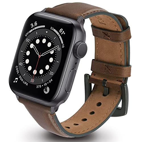 GerbGorb Apple Watch Armband Leder Kompatibel mit Apple Watch Armband 41mm 40mm 38mm Leder Ersatzarmband mit iWatch Serie SE SE2 8 7 6 5 4 3 2 1 Business Herren Dunkelbraun/Rauchgrau Schnalle
