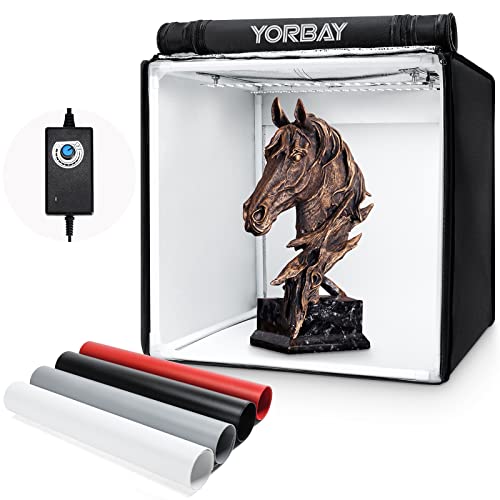 Yorbay Fotostudio Set 40 x 40 x 40cm CRI 95+ LED-Fotobox Lichtbox Lichtwürfel Profi Fotografie Lichtzelt inkl. 4 PVC-Hintergrundfolien (schwarz, weiß, grau, rot) Mehrweg