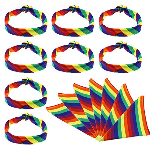 OTOTEC 15 Stücke Regenbogen Gestreiften LGBT Stolz Bandana Stirnband Armband Kopftuch Set Reiten Yoga Übung Gay Stolz Zubehör