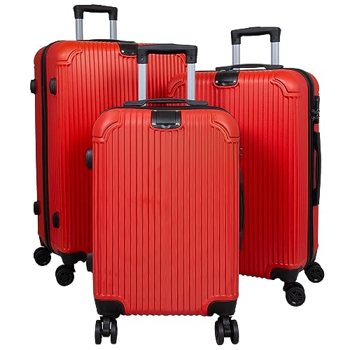 Trendyshop365 Koffer-Set 3-teilig Hartschale Ibiza 4 Rollen Zahlenschloss Rot