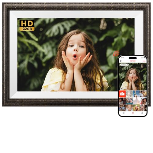 SONVGOO Holz Digitaler Bilderrahmen WLAN, 10.1 Zoll 1280x800 IPS Vollperspektive Touchscreen Elektronischer Bilderrahmen mit 32GB Speicher, Automatische Drehung, Fotos/Videos über Frameo teilen