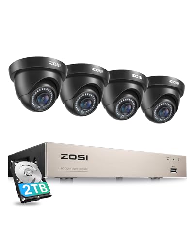 ZOSI 4CH 2MP 1080P Dome Überwachungskamera Set mit 2TB Festplatte und 8-Kanal HD 1080P DVR Video Überwachungssystem für Haus, 20M IR Nachtsicht