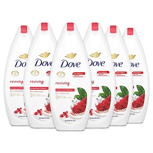 Dove Reviving Dusche Granatapfel und Hibiskus, feuchtigkeitsspendendes Duschgel, sanfte Formel für das Mikrobiom der Haut, 92% biologisch abbaubar, Duschgel für Damen und Herren, 12 Stück à 250 ml