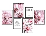 bilderreich Premium Poster Set Coco Blüten und Blumen Deko Bilder Wohnzimmer Modern 6er | Schlafzimmer Bild für die Wand | ohne Rahmen | 4X DIN A3 und 2X DIN A4| Coco Flowers