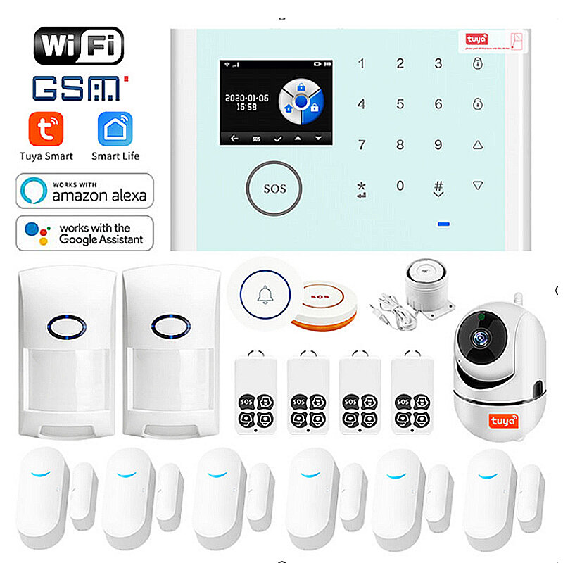 Wireless GSM Einbruchalarm Tuya Smart Home WiFi Alarmsystem Satz Multifunktionale Diebstahlsicherung Satz mit Alexa Goog