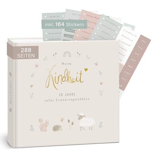 mintkind® "Meine Kindheit" Erinnerungsalbum im Wald Design I deine ersten 10 Jahre I Fotoalbum Kinder Geschenke zur Geburt Babybuch zum Eintragen Tagebuch Kinder