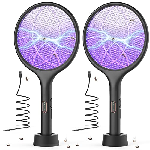 YISSVIC Elektrische Fliegenklatsche extra stark 4000V 2 in 1 USB C mit Akku Aufladbar Elektro Mückenklatsche mit UV Lichtfalle Schwarz 2 Pack