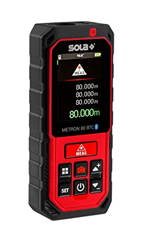 SOLA METRON 80 BTC - Laser-Entfernungsmesser 80 m - Laser-Messgerät – 14 Messfunktionen - Kamera mit eingebautem 4-fach Zoom - USB Schnittstelle - Bluetooth + App – Ni-Mh Akku – IP65