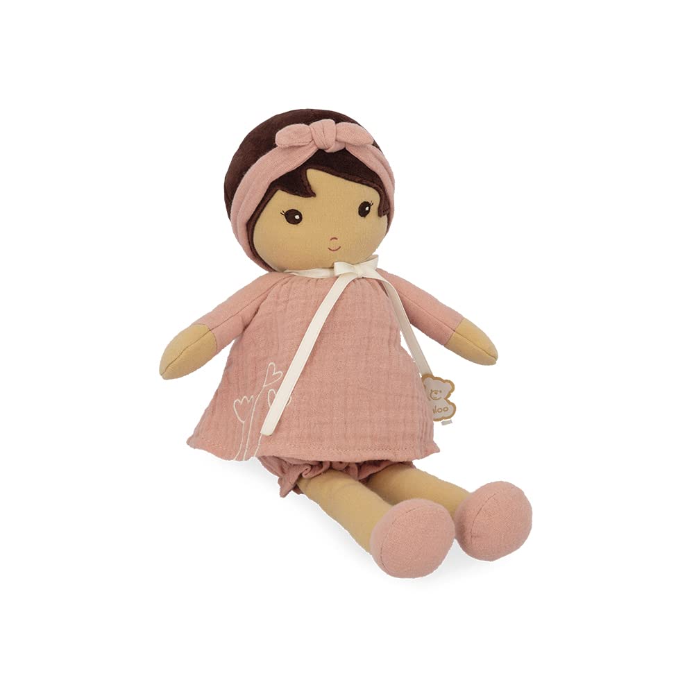 KALOO - Tendresse – My First Amandine Doll – Cloth Doll 32 cm – Pink Chiffon Dress – Matte Skin – Pretty Gift Box and Personalised Ribbon – from Birth