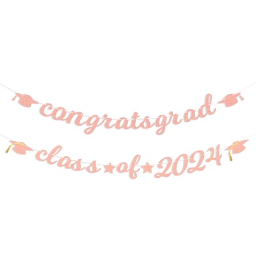 Banner mit Aufschrift "Congrats Grade Class of 5,130.0 cm – Hängendes Glitzer-Abschlussbanner mit Kappe, Girlande, Wimpelkette für Fotohintergrund, College-Schulabschluss, Partyzubehör für