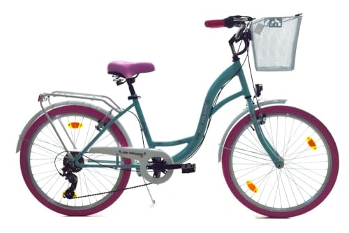 24 Zoll Kinder City Mädchen Fahrrad Mädchenfahrrad Rad Bike Beleuchtung STVO Reflex BLAU mit PINK Shimano 6 Gang