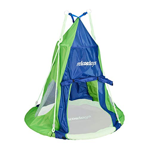 Relaxdays Zelt für Nestschaukel, Bezug für Schaukelsitz bis 90 cm, Rundschaukel Zubehör, Garten Schaukelnest, blau-grün