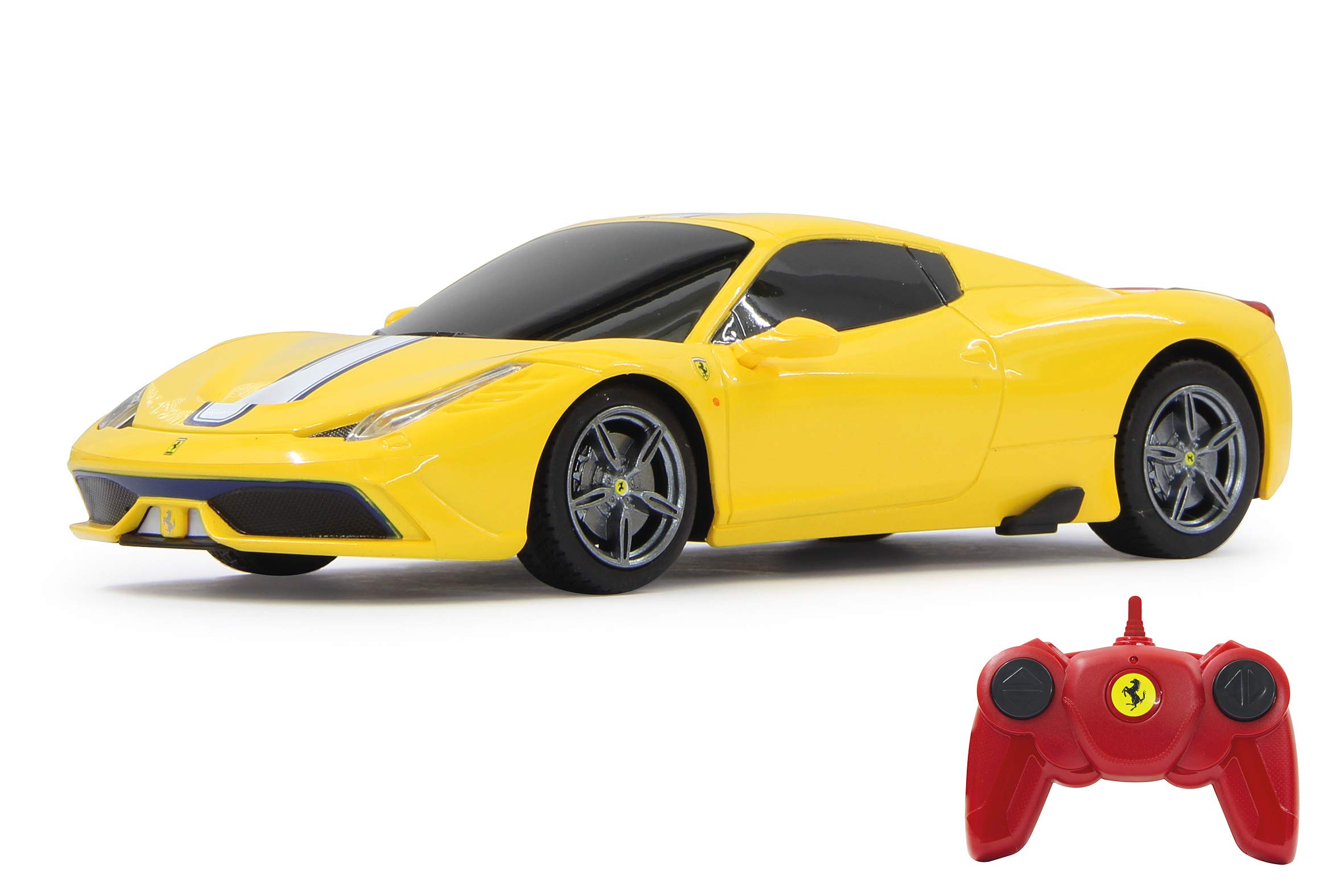 JAMARA 405032 - Ferrari 458 Speciale A 1:24 2,4Ghz - offiziell lizenziert, bis zu 1 Stunde Fahrzeit bei ca. 9 Km/h, perfekt nachgebildete Details, hochwertige Verarbeitung, Gelb