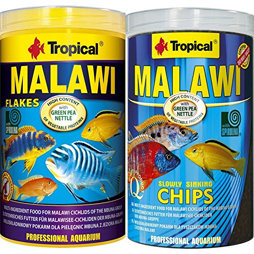 Tropical 1 Liter Malawi Chips + 1 Liter Malawi Flocken Doppelpack 2 er Set Cichlid Malawi Fischfutter