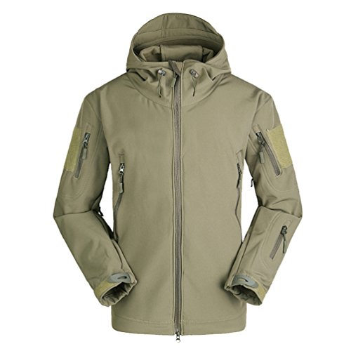 YuanDian Herren Taktisch Softshell Fleecejacke Camouflage Militär Hoodie Outdoor Wandern Camping Warm Innenfutter Winddicht Wasserdicht Mantel Jacken Skijacke Grün XL