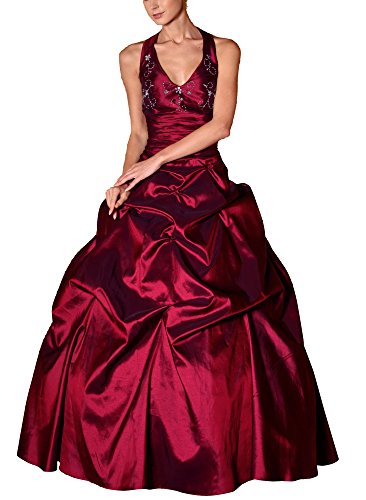 Romantic-Fashion Damen Ballkleid Abendkleid Brautkleid Lang Modell E451 A-Linie Perlen Pailletten DE Rot 42