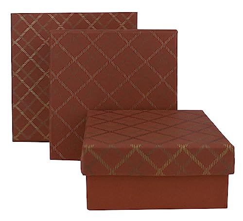 Emartbuy Geschenkboxen, quadratisch, handgefertigt, aus Baumwollpapier, kariert, rot, innen rot, 3 Stück